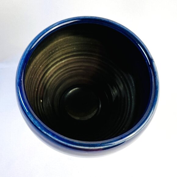 Handcrafted Pottery Cobalt Blue & Brown Glazed Stem Goblet Two-Tone Stoneware - Picture 3 of 8
